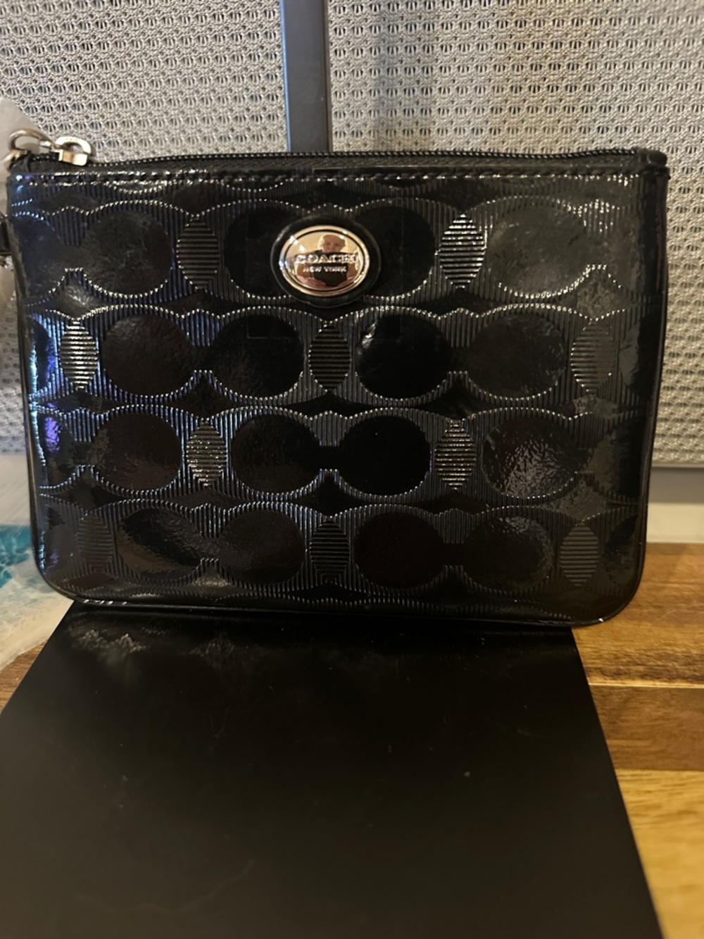 Coach Black Patent Signature Wristlet